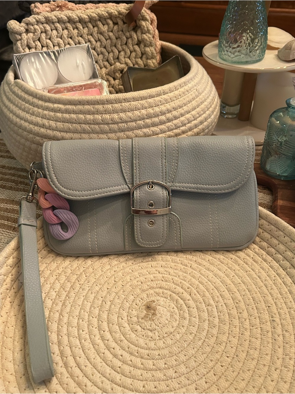 Johnnie and Frankie Classic Buckle Wristlet Clutch - Light Blue